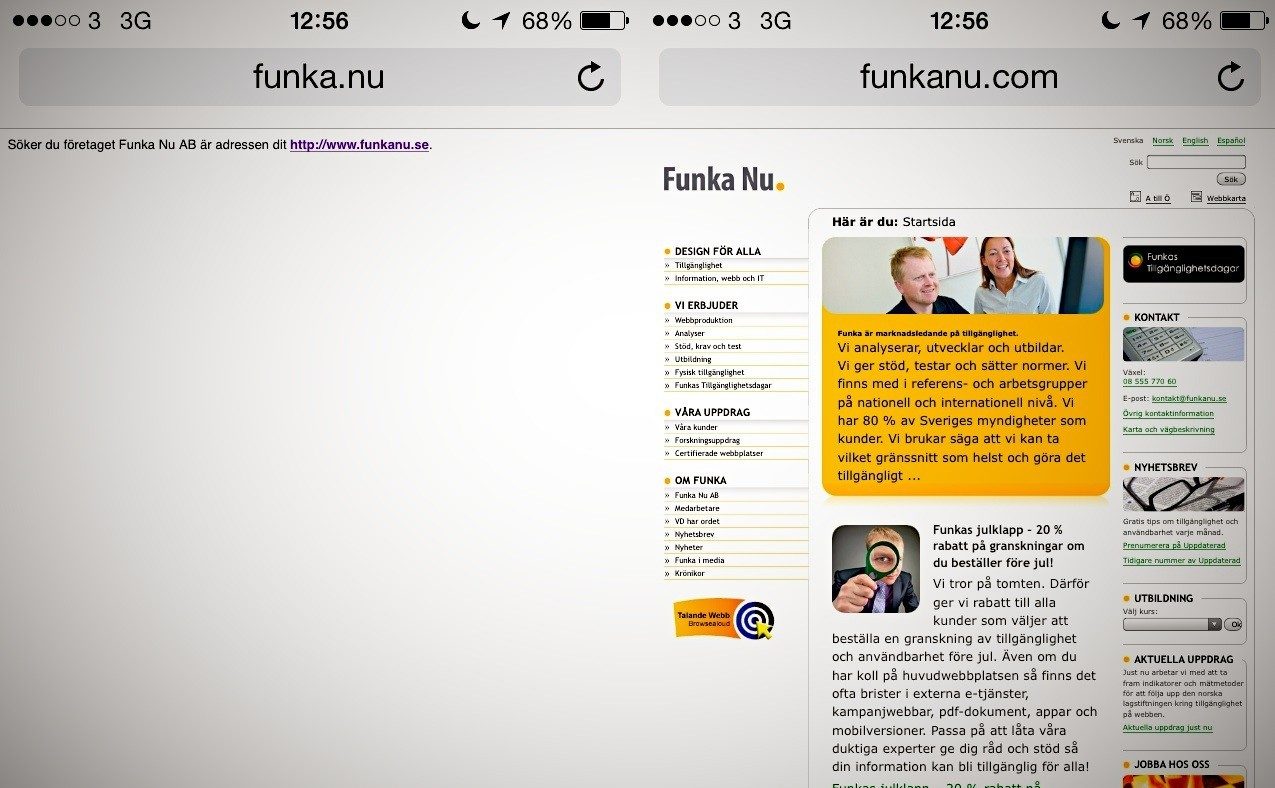 Skärmdumpar från Funka